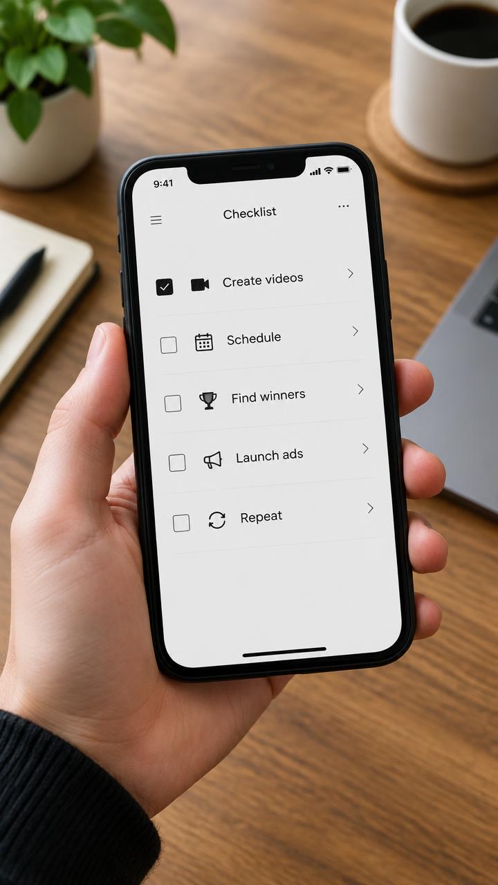 Phone showing the AutoSocials cycle checklist